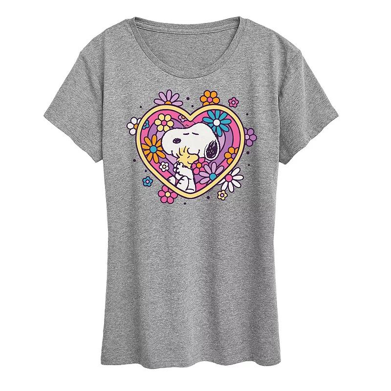 Women's Peanuts Snoopy & Woodstock Hug Heart Flower Graphic Tee, Girl's,  Product Image