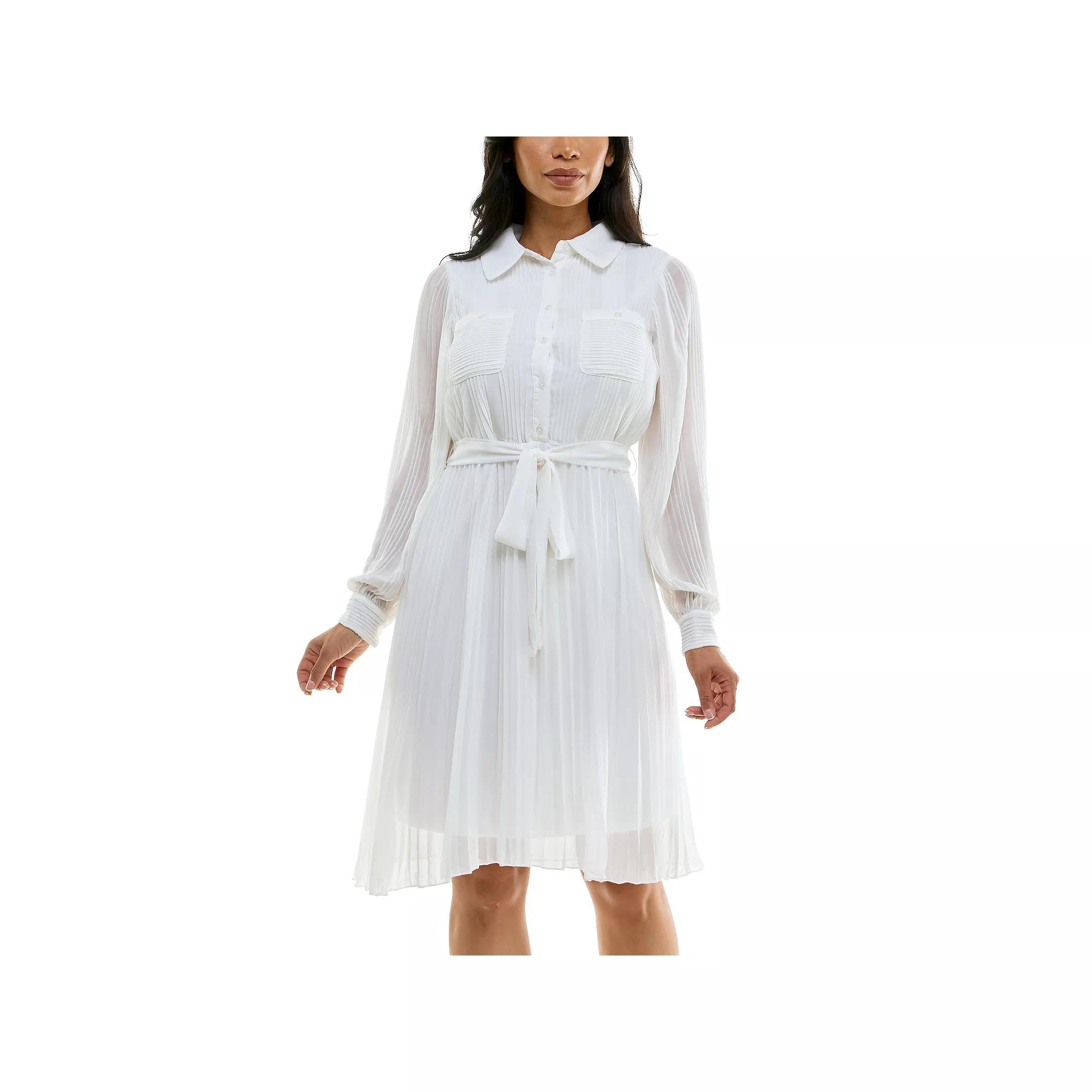 Women's Nina Leonard Pleated Dress with Tie Sash,  Product Image