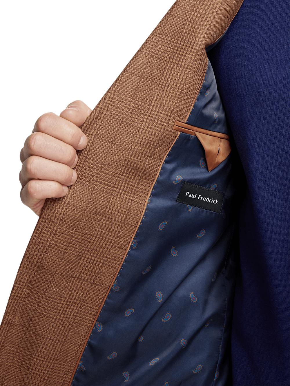 Linen Plaid Single Breasted Notch Lapel Sport Coat - Brown Product Image