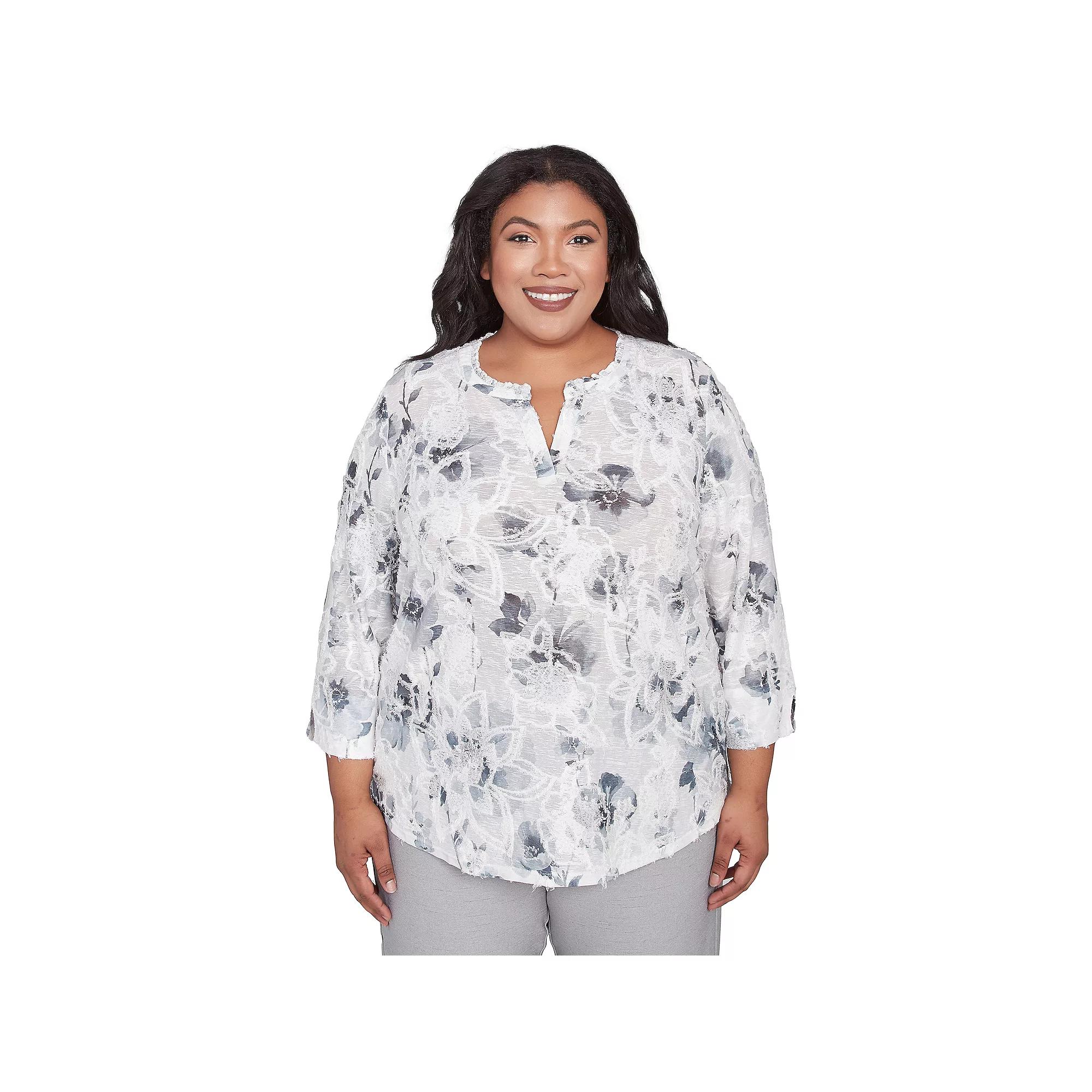 Plus Size Alfred Dunner Monotone Floral Jacquard Top, Women's, Size: 2XL, Dove Gray Product Image