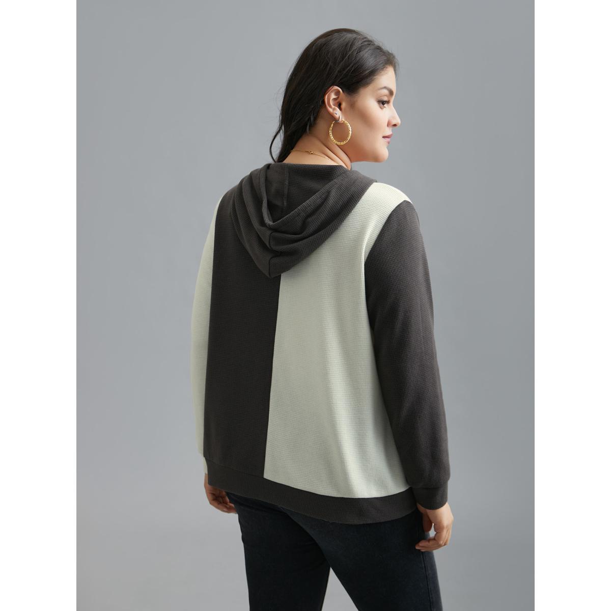 Plus Size Half Placket Chest Textured Pocket Hoodie Women DimGray Casual Texture Hooded Everyday Sweatshirts BloomChic 12/L Product Image