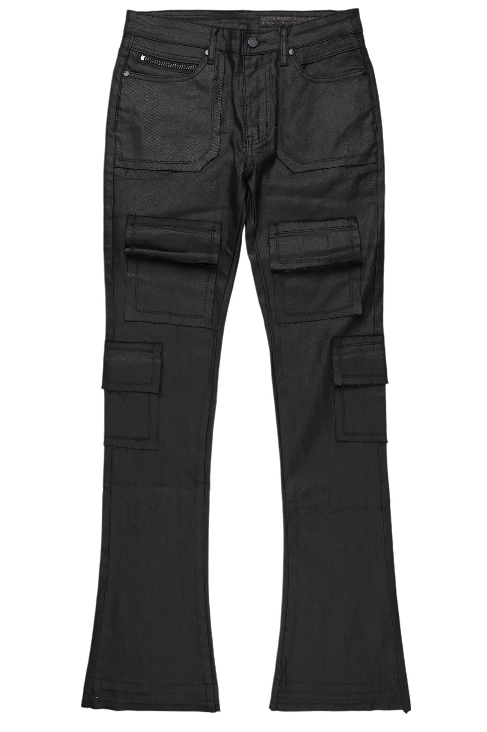 Tyrell Black Coated Stacked Flare Jean Male Product Image