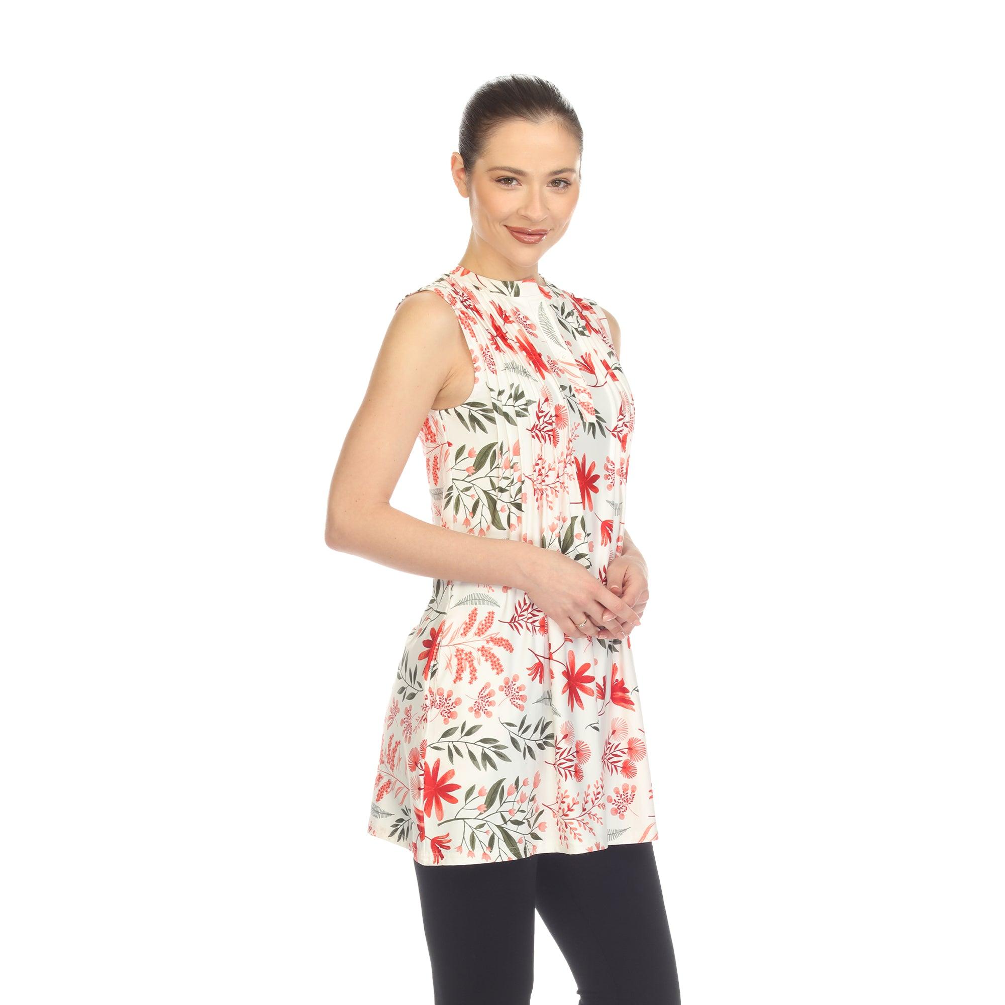 Red Floral Sleeveless Tunic Top Product Image