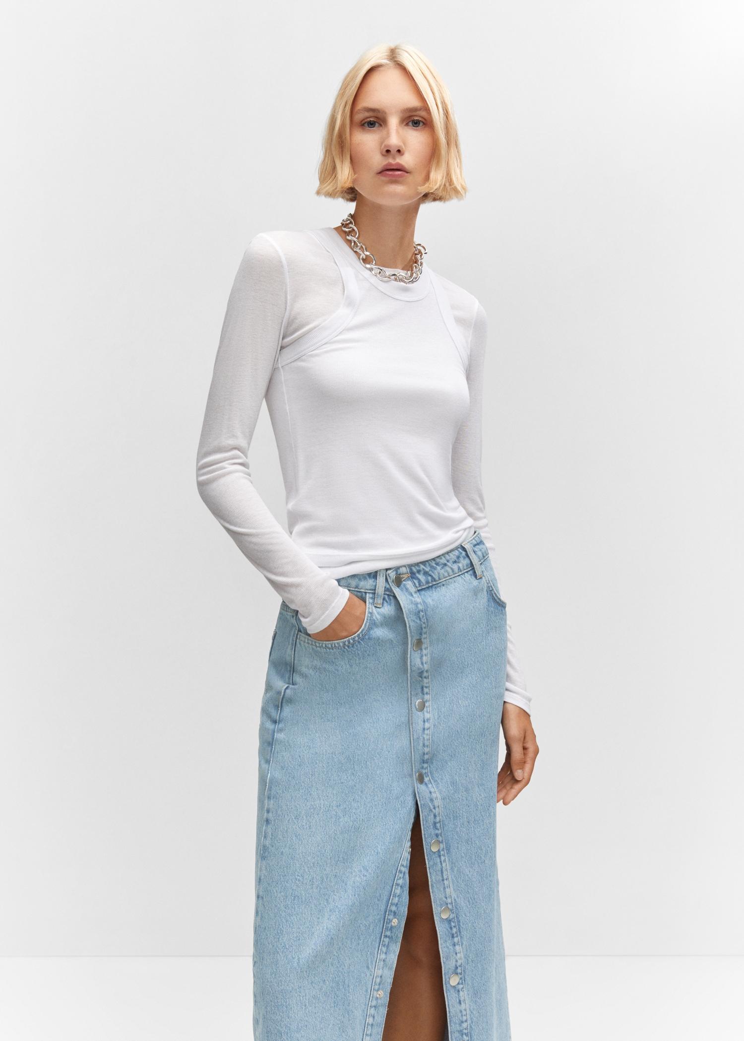 Denim skirt with buttons - Women | MANGO USA Product Image