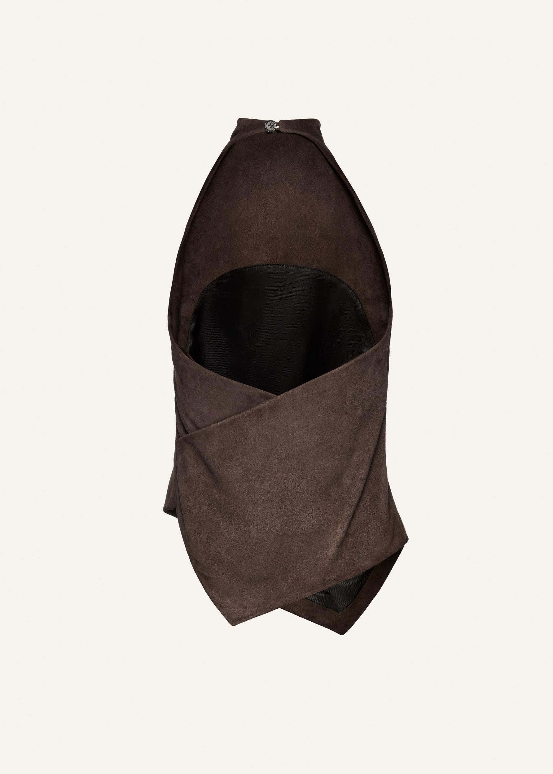Asymmetric halter top in brown suede Product Image