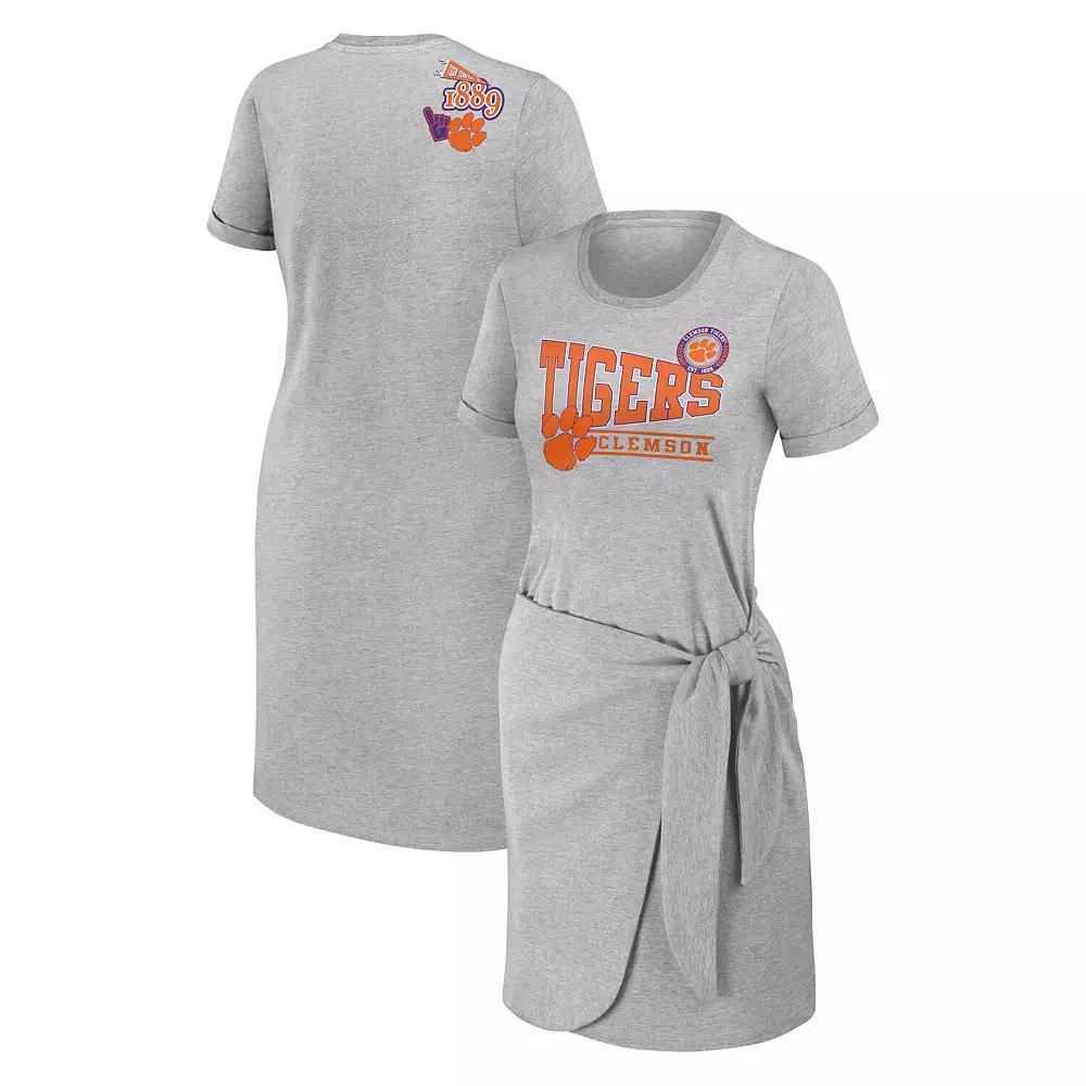 Women's WEAR by Erin Andrews Heather Gray Clemson Tigers Knotted T-Shirt Dress,  Product Image