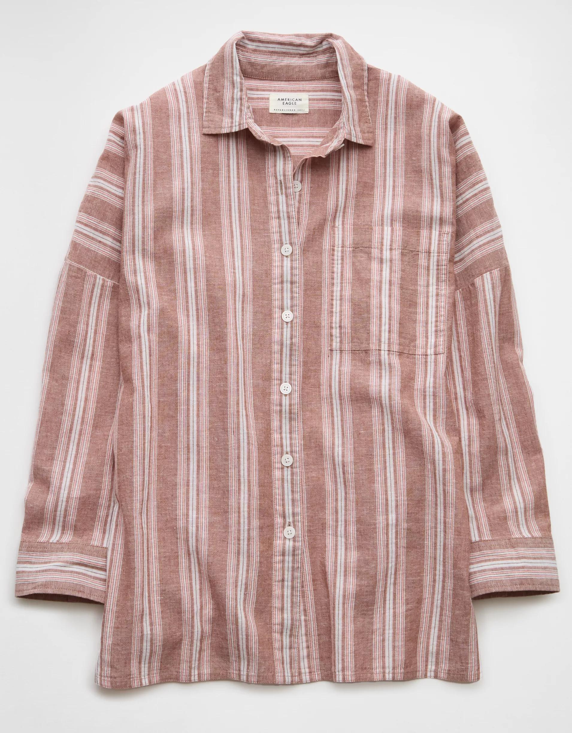 AE Go Big Linen-Blend Oversized Striped Shirt Product Image