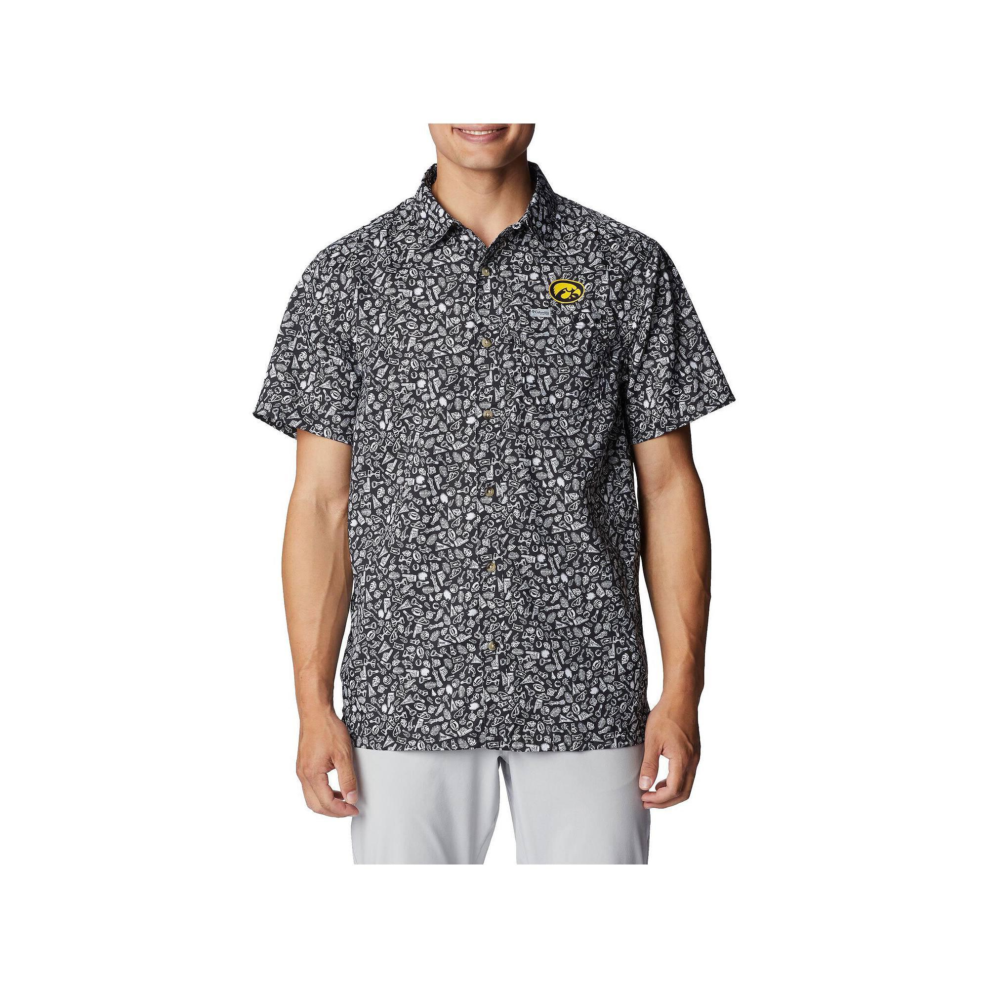 Men's Columbia Black Iowa Hawkeyes Super Slack Tide Omni-Shade Team Button-Up Shirt, Size: Large Product Image