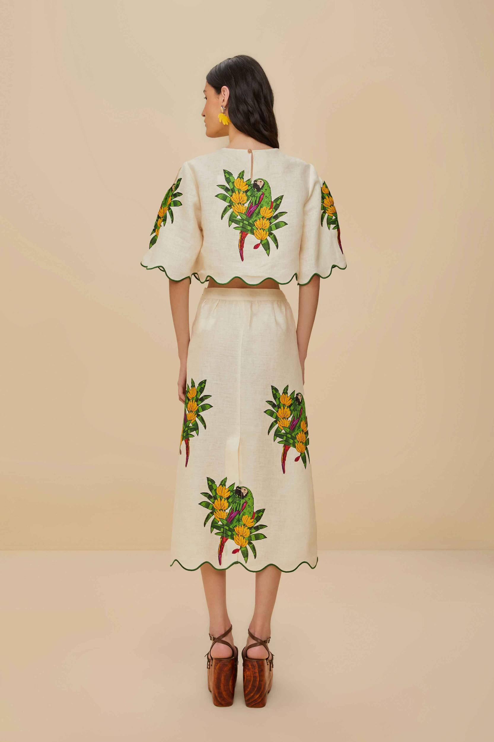 Off-White Maracana Bird Euroflax™ Premium Linen Midi Skirt Product Image