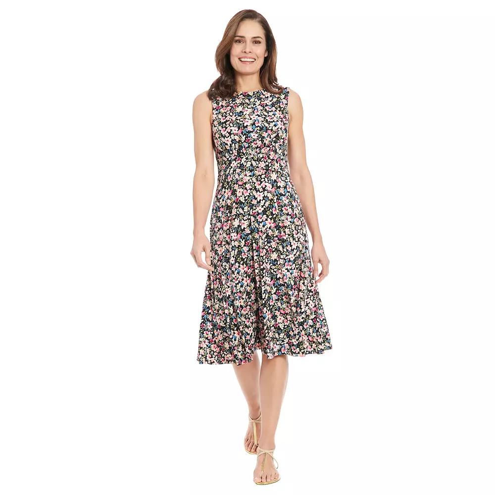 Women's London Times Inset Waist Print Midi Dress,  Product Image