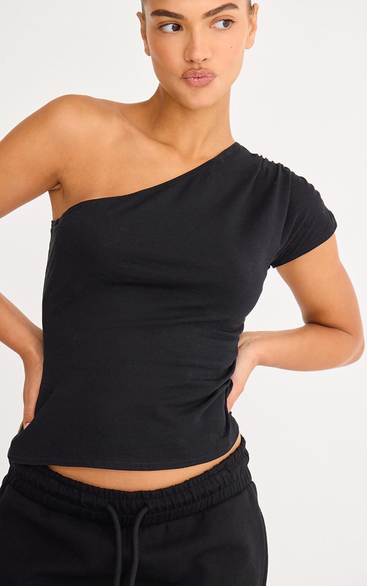 Black Cotton One Shoulder Longline Top Product Image