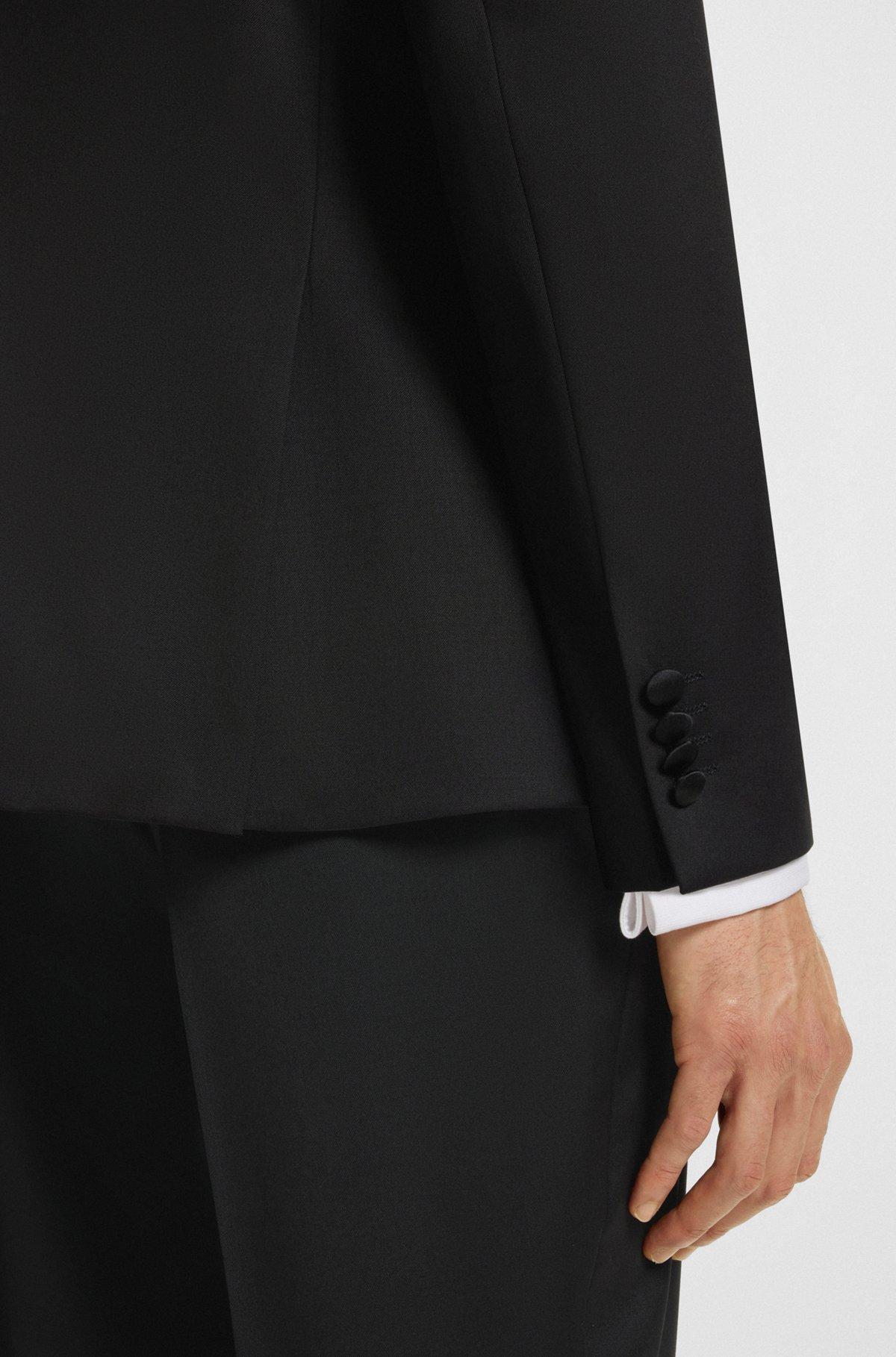 BOSS - Slim-fit tuxedo jacket in virgin-wool serge - Black Product Image