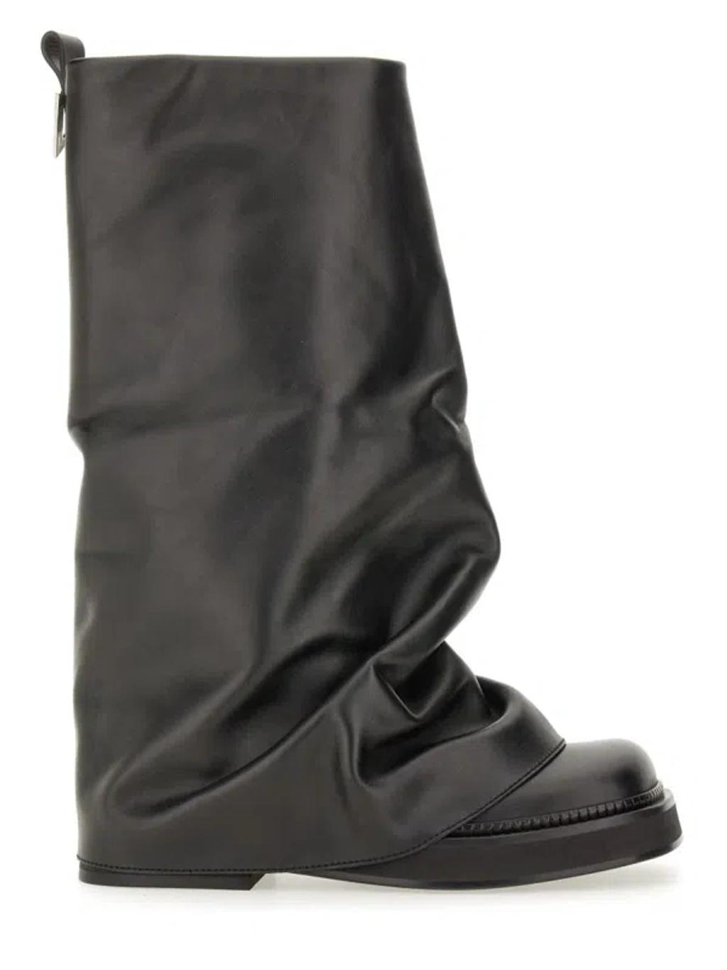 ATTICO Robin Black Boots With Square Toe And Logo Plaque On The Rear In Leather Woman Product Image