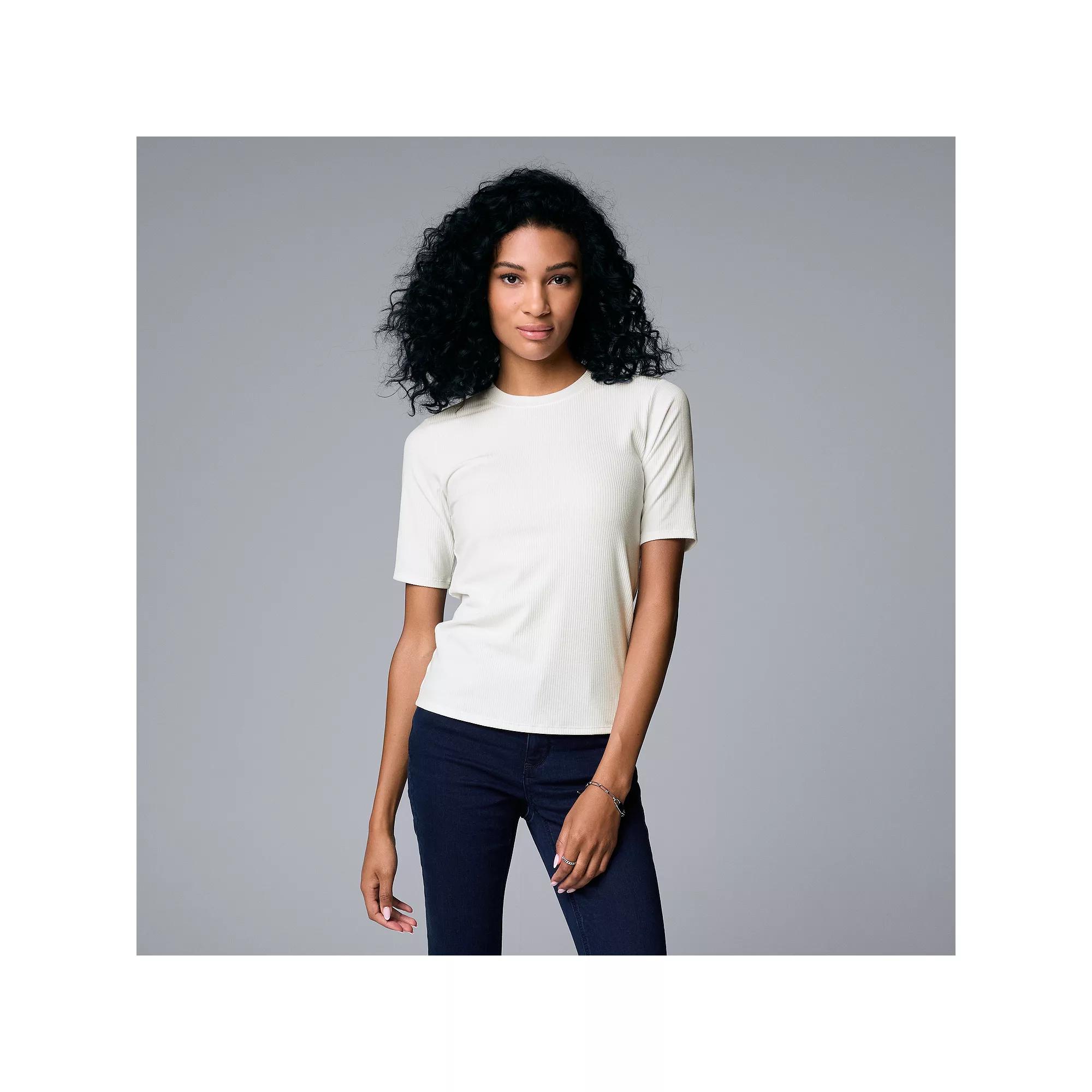 Women's Simply Vera Vera Wang Ribbed Fitted Elbow Sleeve Tee,  Product Image