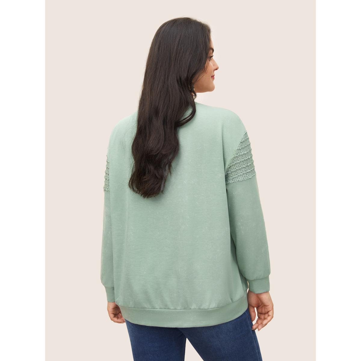 Plus Size Solid Lace Panel Drop Shoulder Sweatshirt Women Mint Casual Non Round Neck Everyday Sweatshirts BloomChic 18-20/2X Product Image