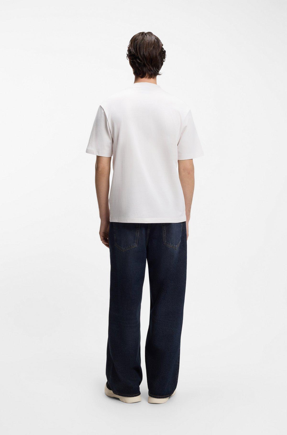 Cotton-jersey T-shirt with blue logo patch Product Image