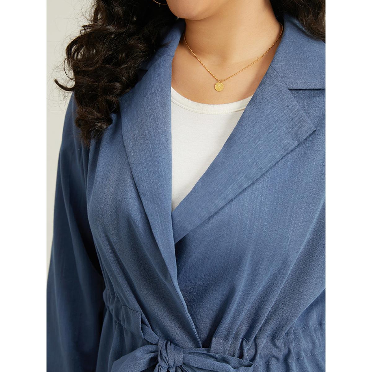 Plus Size Plain Drawstring Knot Gathered Coat Women Indigo Casual Plain Ladies Dailywear Winter Coats BloomChic 14-16/1X Product Image