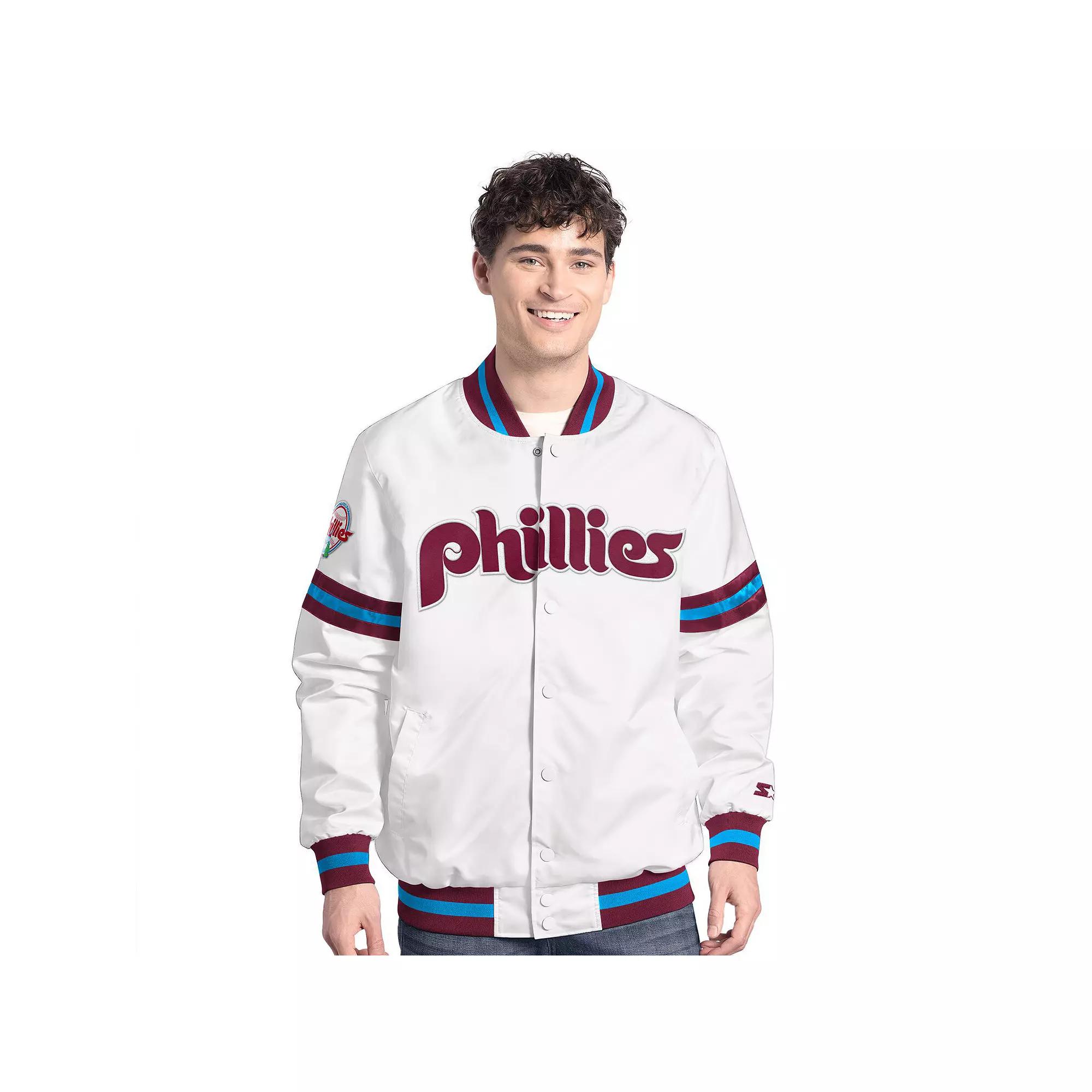 Men's Starter White Philadelphia Phillies Cooperstown Scout Full-Snap Varsity Jacket,  Product Image