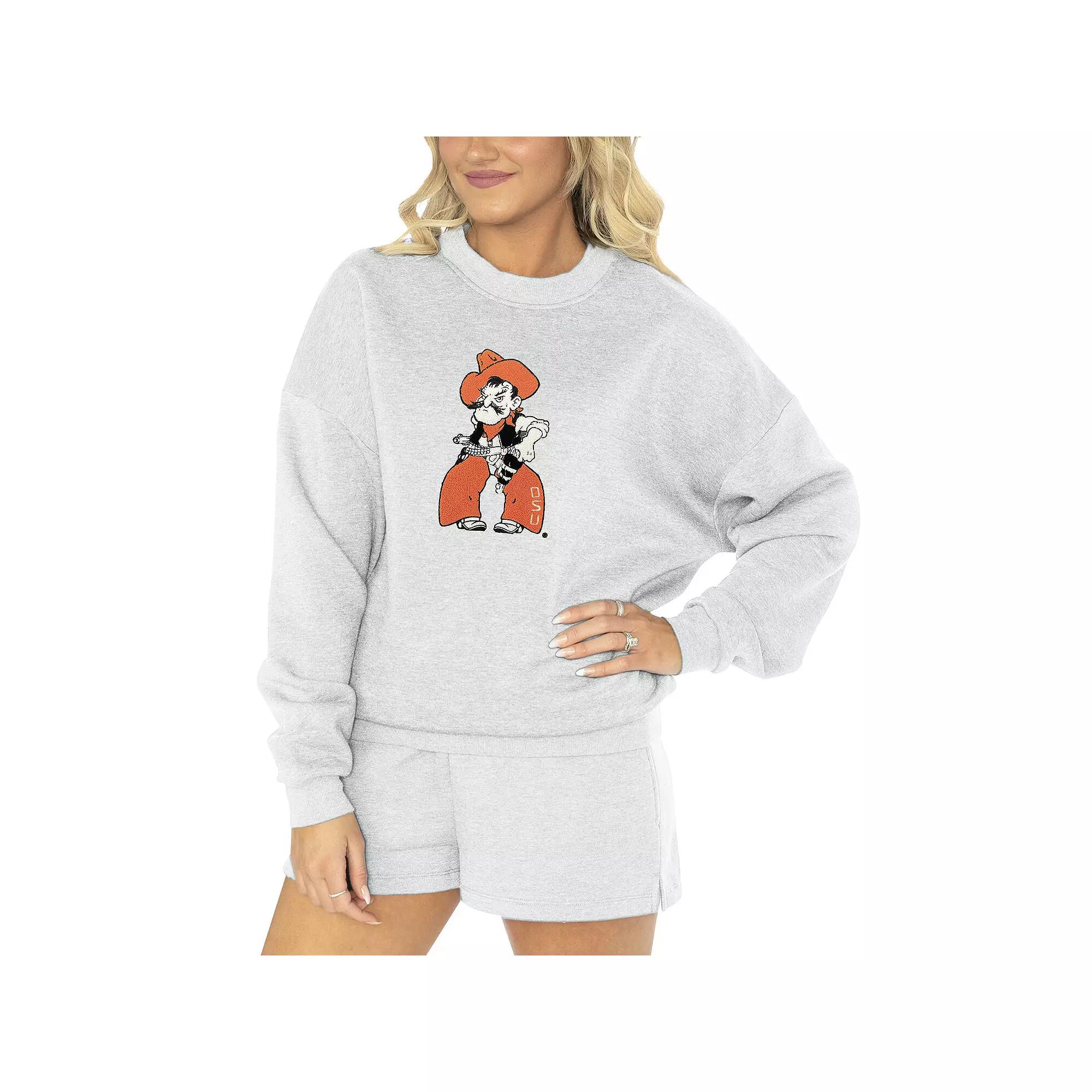 Women's Gameday Couture Ash Oklahoma State Cowboys Team Effort Pullover Sweatshirt & Shorts Sleep Set, Size: XL, Black Product Image