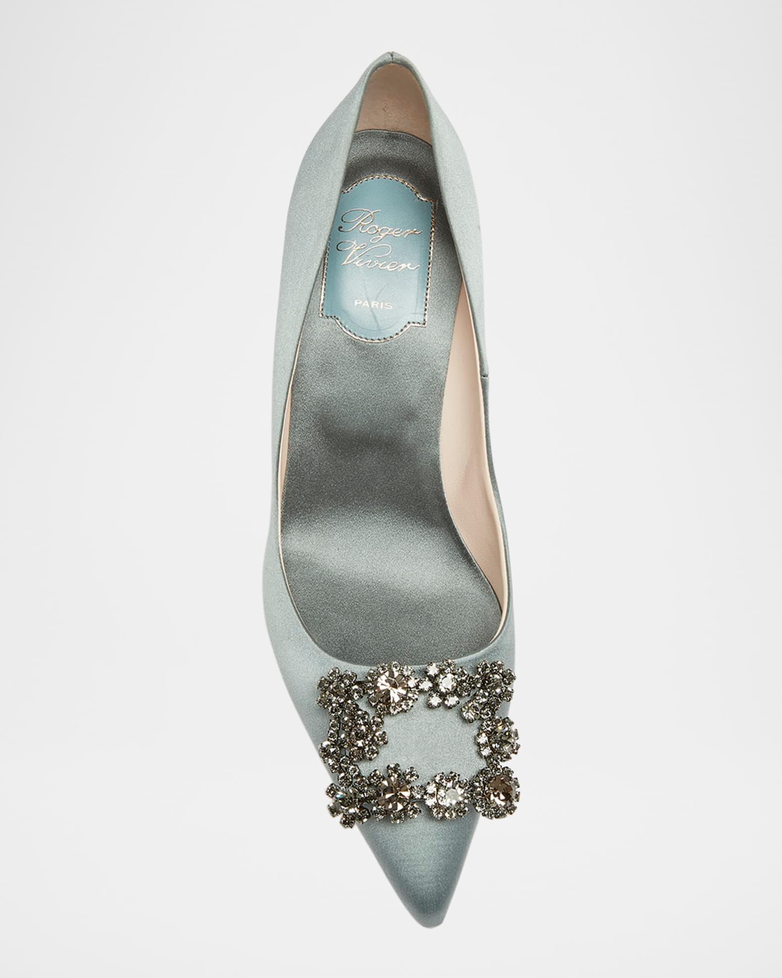 Satin Crystal Flowers Buckle Pumps Product Image