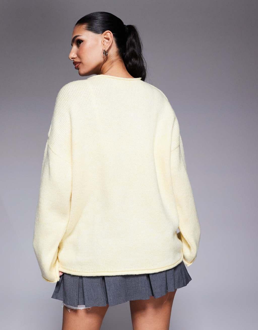 ASOS DESIGN knit brushed sweater in soft buttermilk Product Image