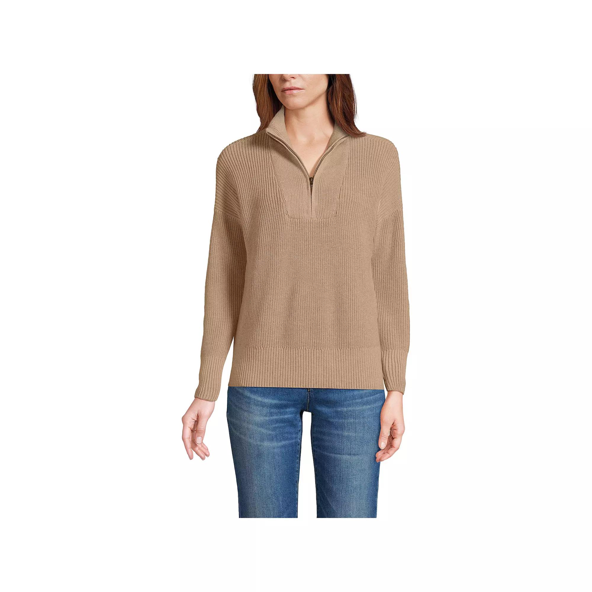 Women's Lands' End Drifter Quarter Zip Sweater, Size: Large, Vicuna Grey Product Image