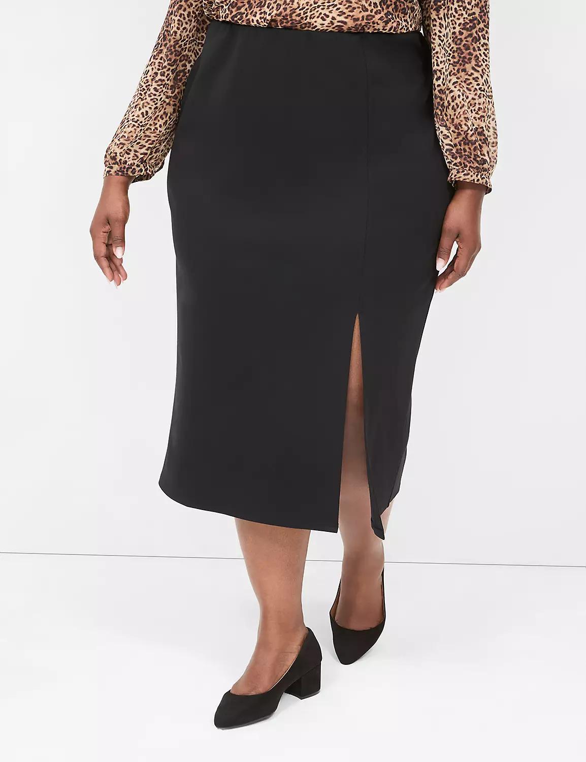 Ponte Front-Slit Column Midi Skirt Product Image