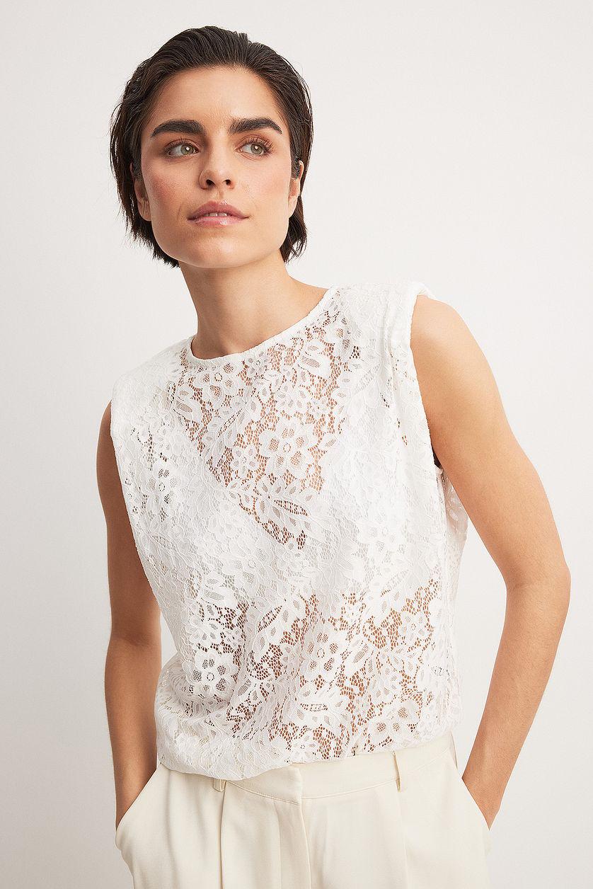 Sharp Shoulder Lace Top Product Image