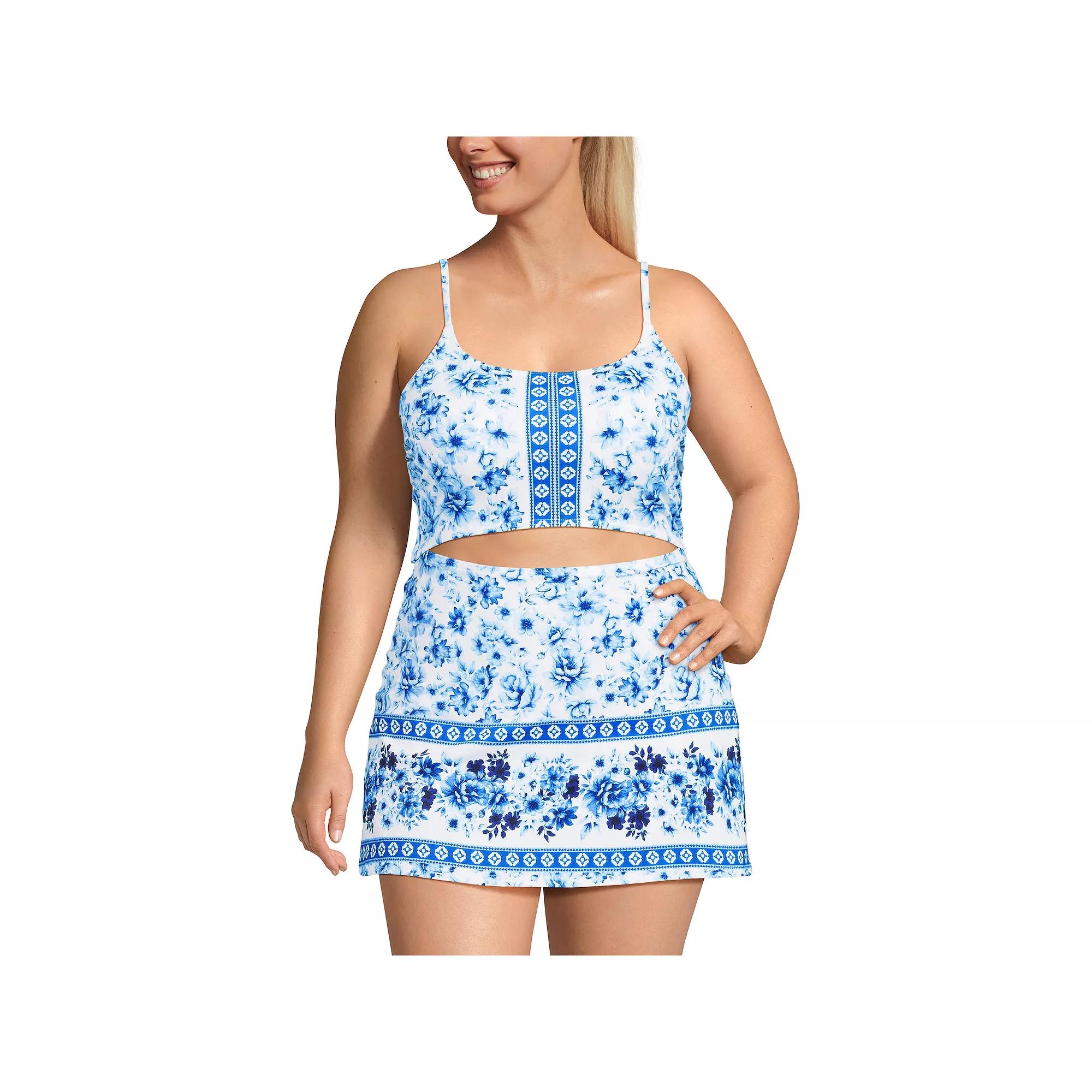 Plus Size Lands' End Tugless Monokini Swim Dress Swimsuit, Women's, Size: 20 W, White Mosaic Floral Product Image