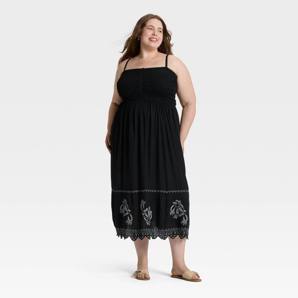 Women's Button-Front Smocked Maxi Sundress - Universal Thread™ Black 4X Product Image