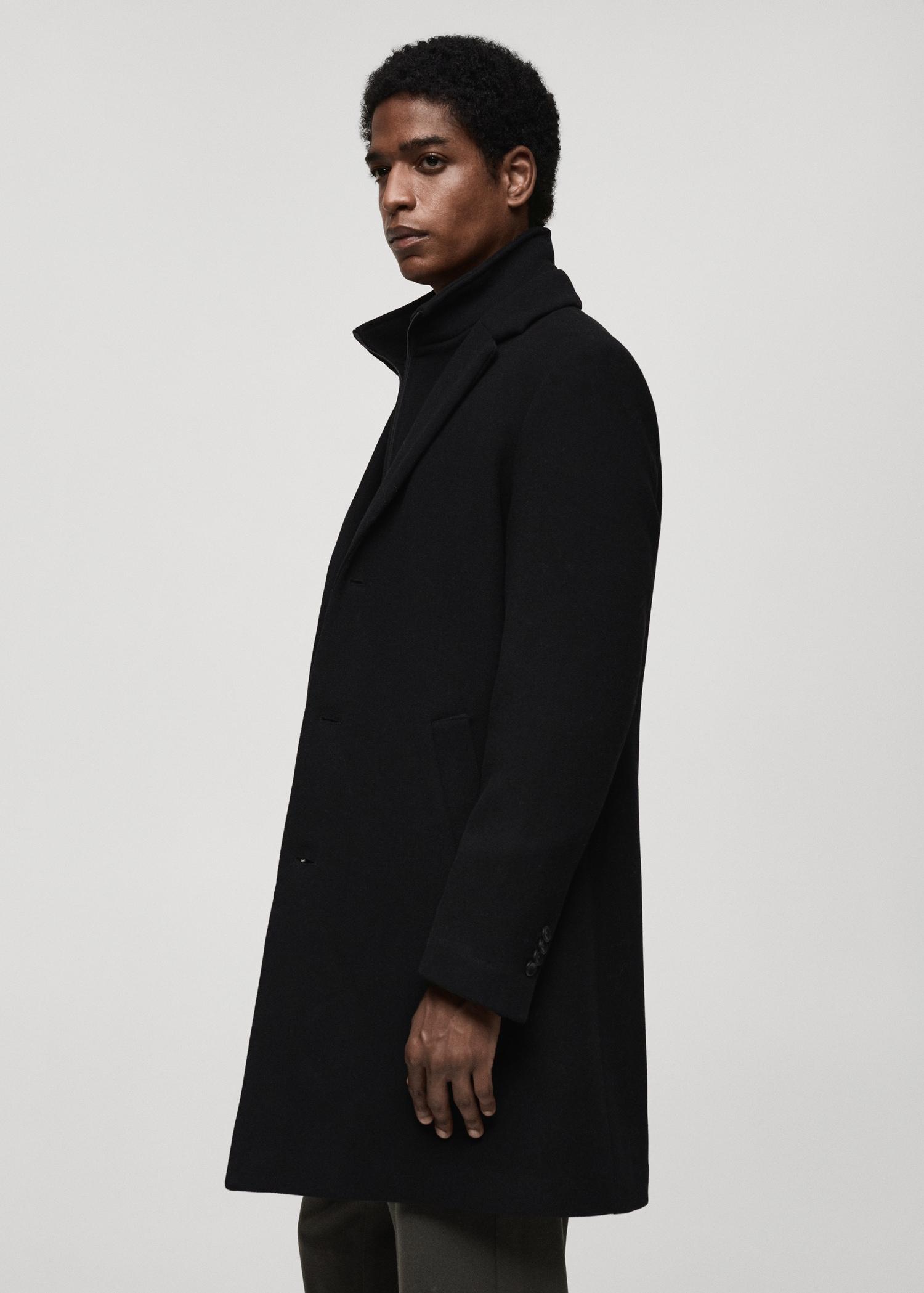Detachable hood wool coat - Men | MANGO USA Product Image