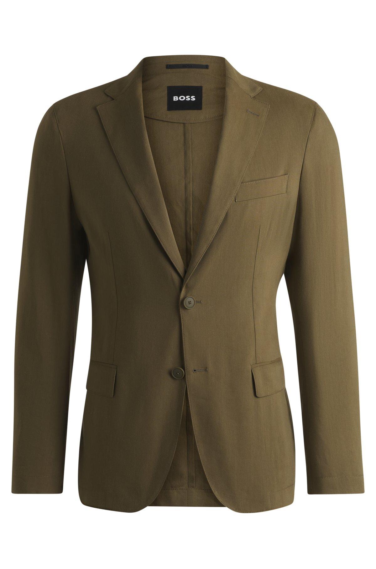 BOSS - Modern-fit suit jacket in a stretch-linen blend - Dark Green Product Image