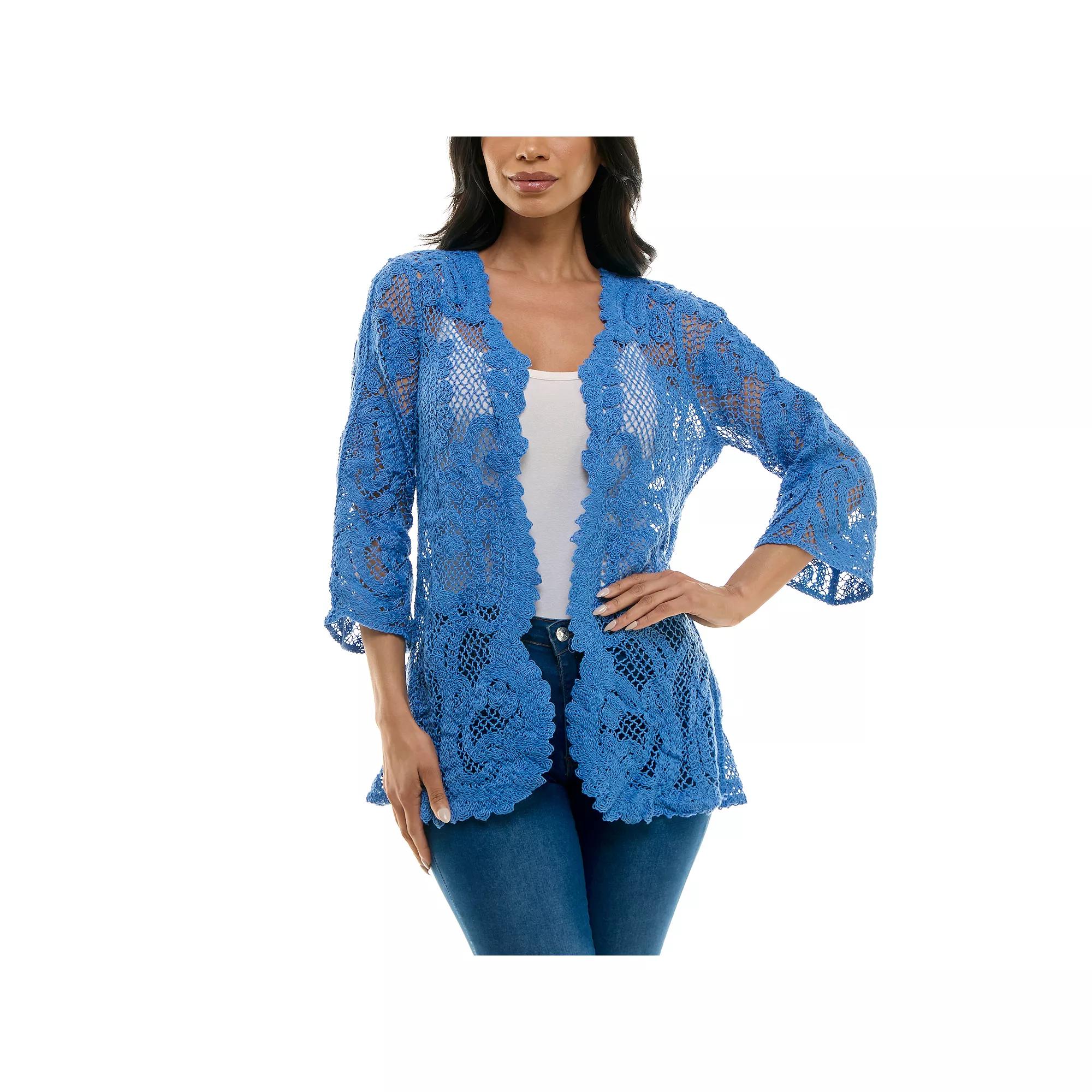 Women's Nina Leonard Scalloped Edge Crotchet Open Cardigan,  Product Image