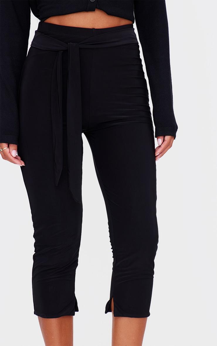 Black Double Layer Wrap Waist Capri Leggings Product Image