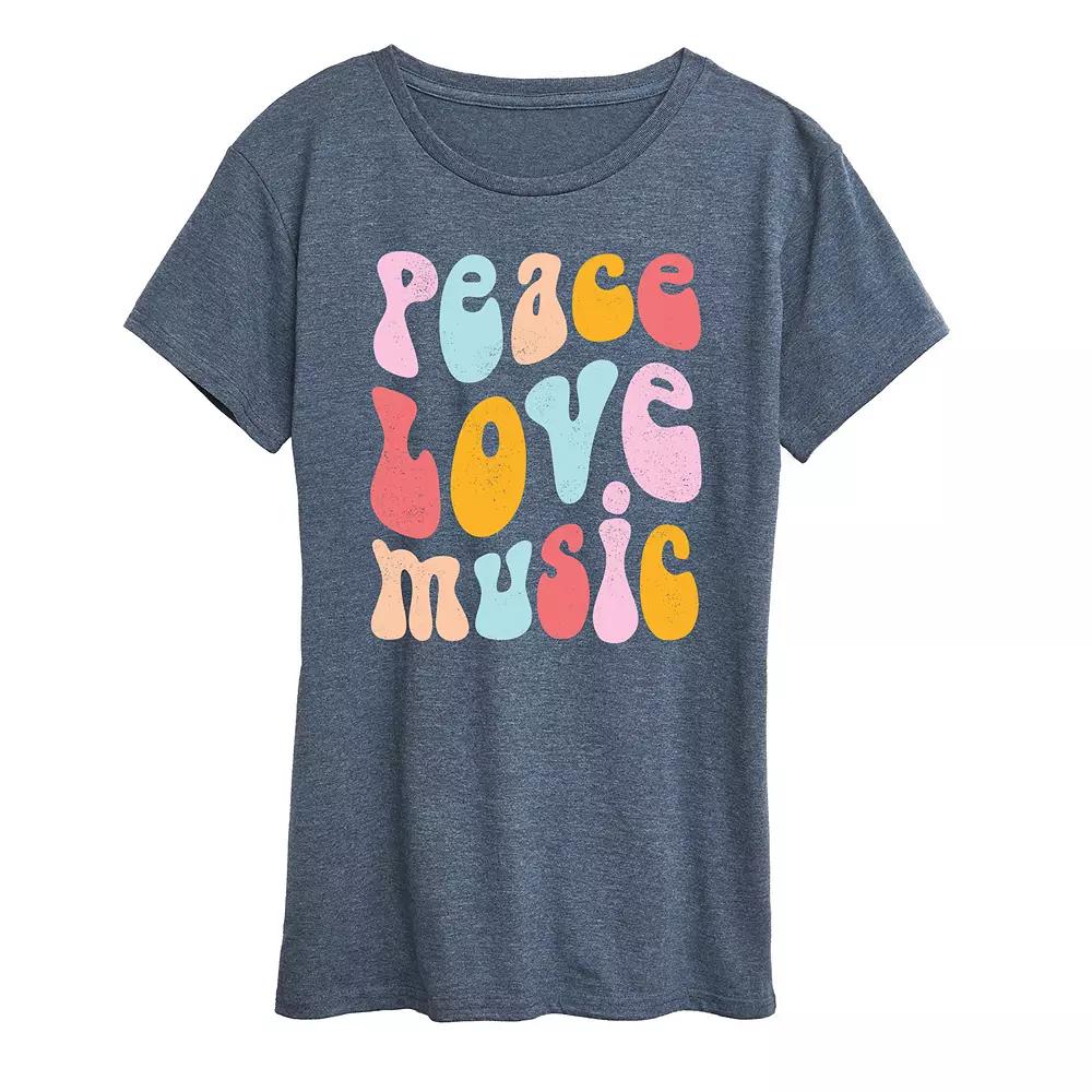 Women's Peace Love Music Distressed Graphic Tee,  Product Image