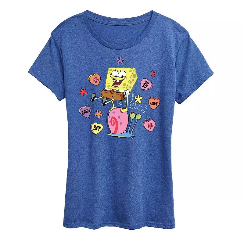 Women's Spongebob Squarepants Spongebob Gary Candy Hearts Graphic Tee,  Product Image
