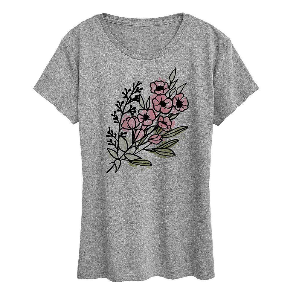 Women's Watercolor Flowers Graphic Tee, Girl's,  Product Image