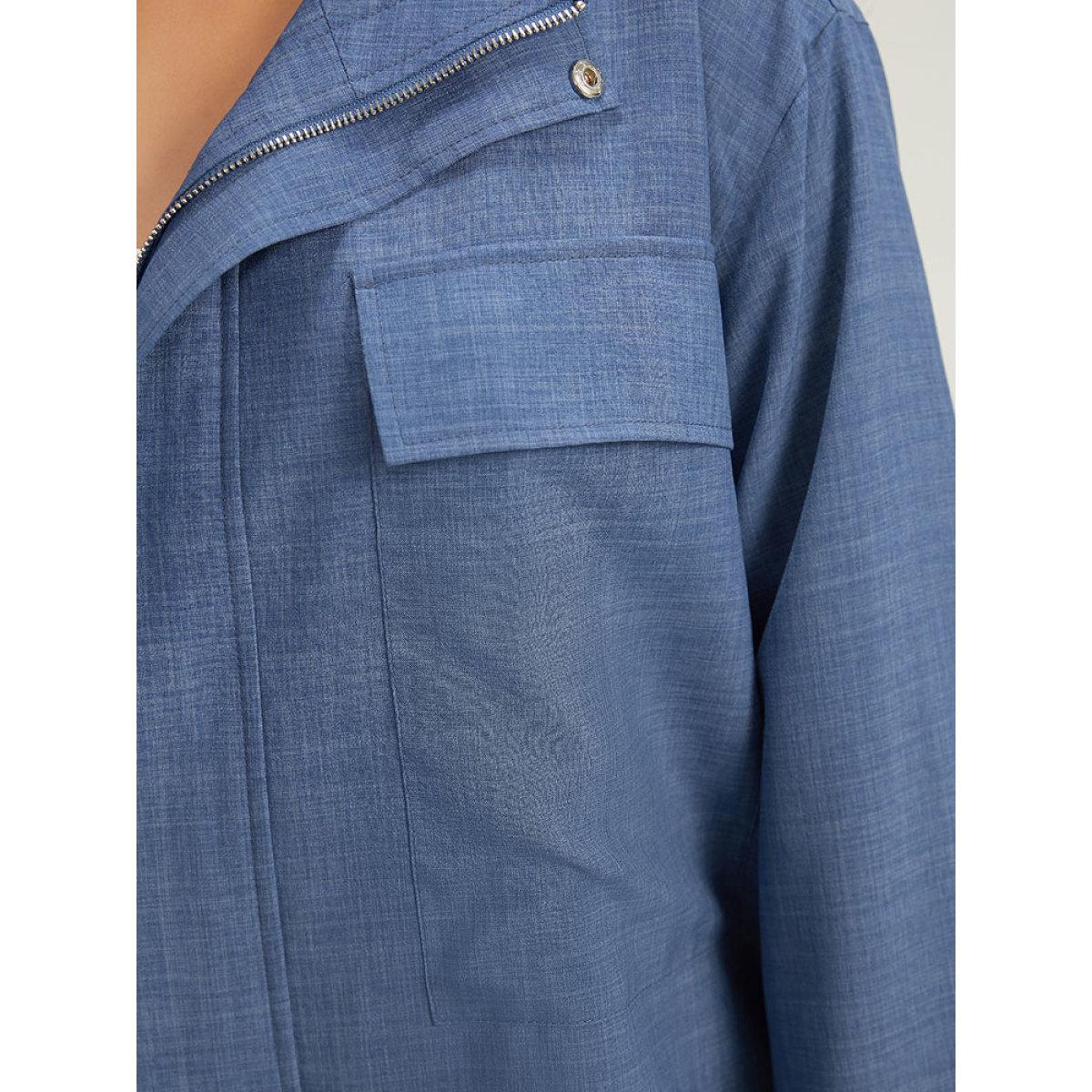 Plus Size Plain Flap Pocket Zipper Lapel Collar Coat Women Stone Casual Plain Ladies Dailywear Winter Coats BloomChic 18-20/2X Product Image