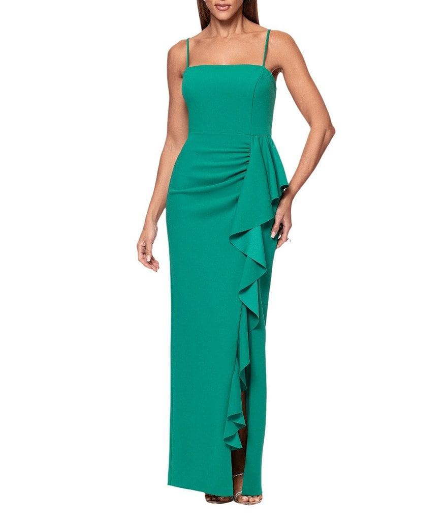 Xscape Scuba Crepe Square Neck Sleeveless Ruffle Sheath Gown Product Image