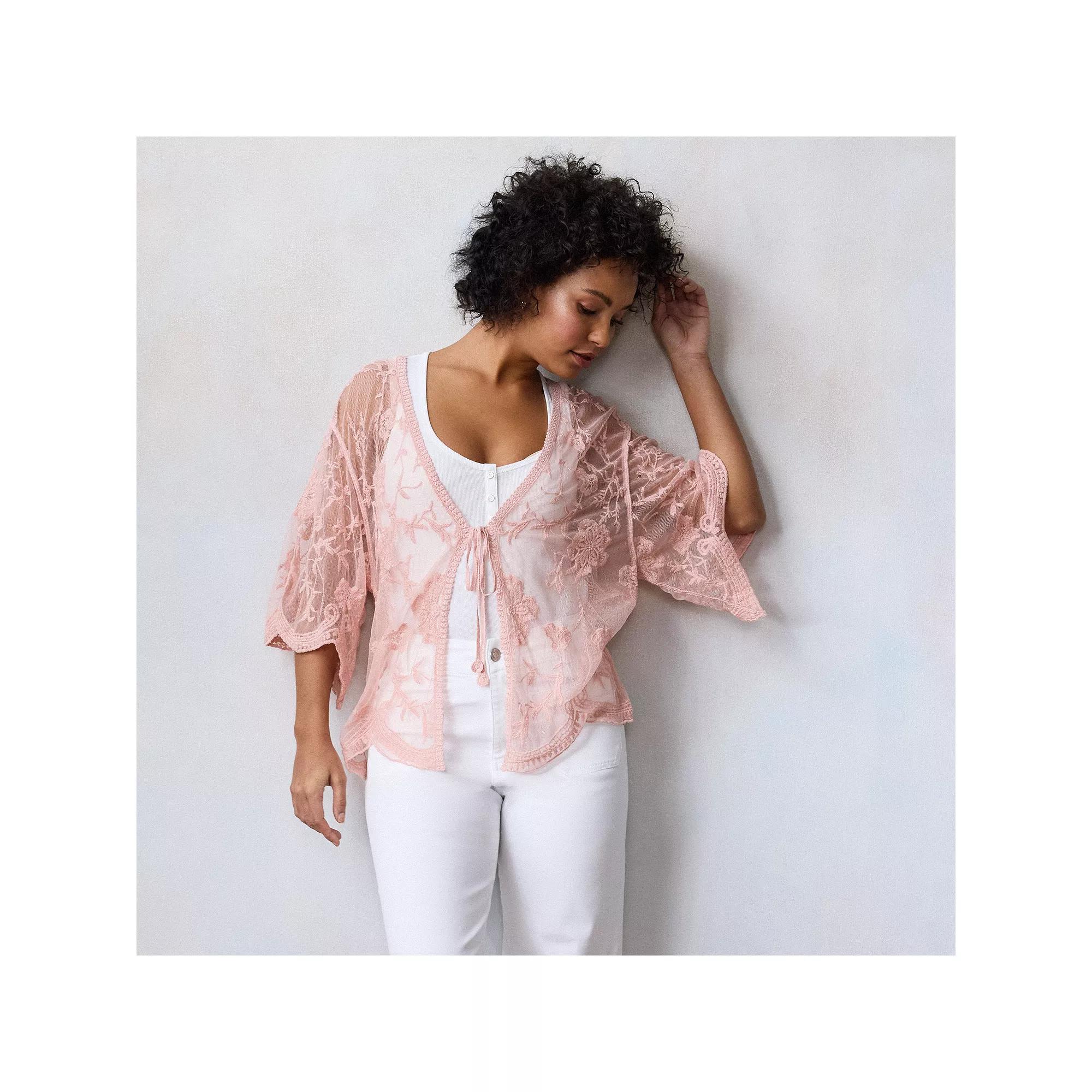 Women's LC Lauren Conrad Lace Tie-Front Cape, Ballerina Dance Product Image