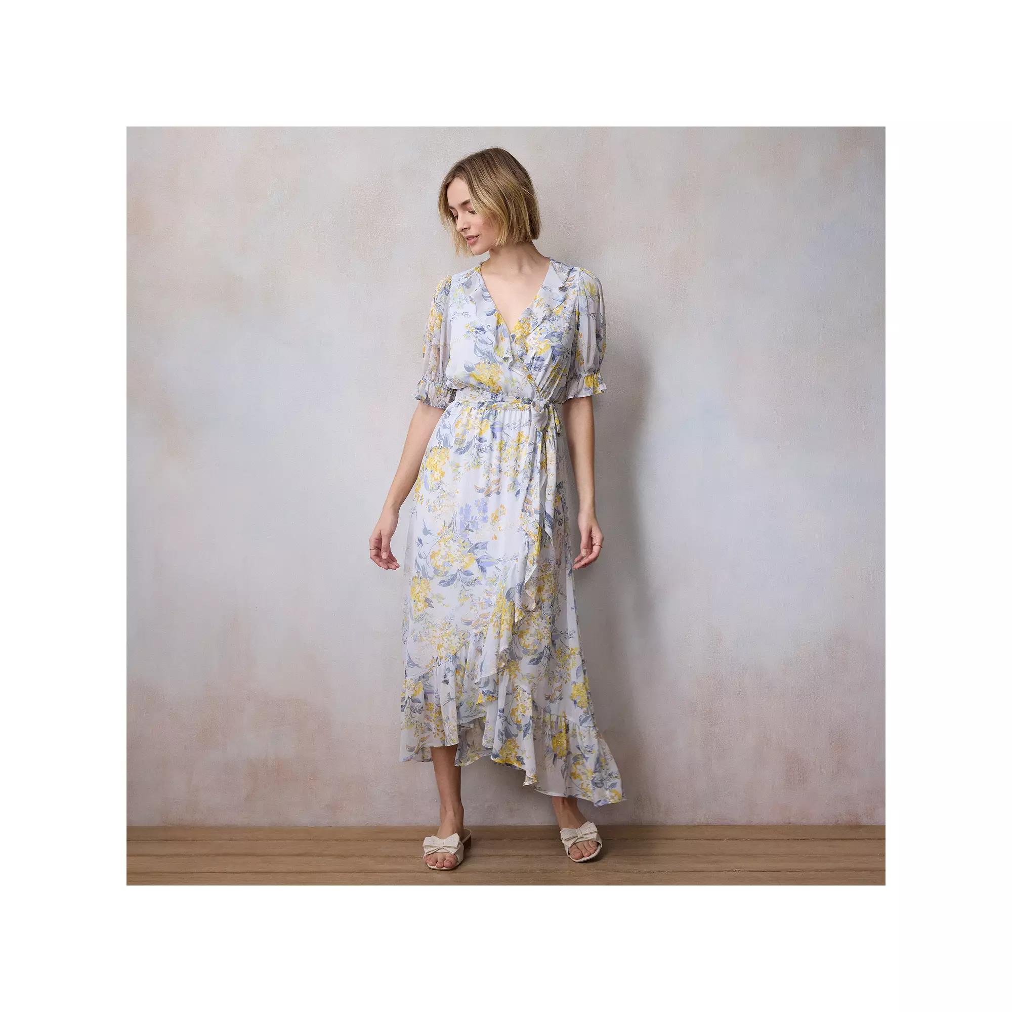 Women's LC Lauren Conrad Ruffled Wrap Floral Maxi Dress, Size: Small, Blue Florabelles Product Image
