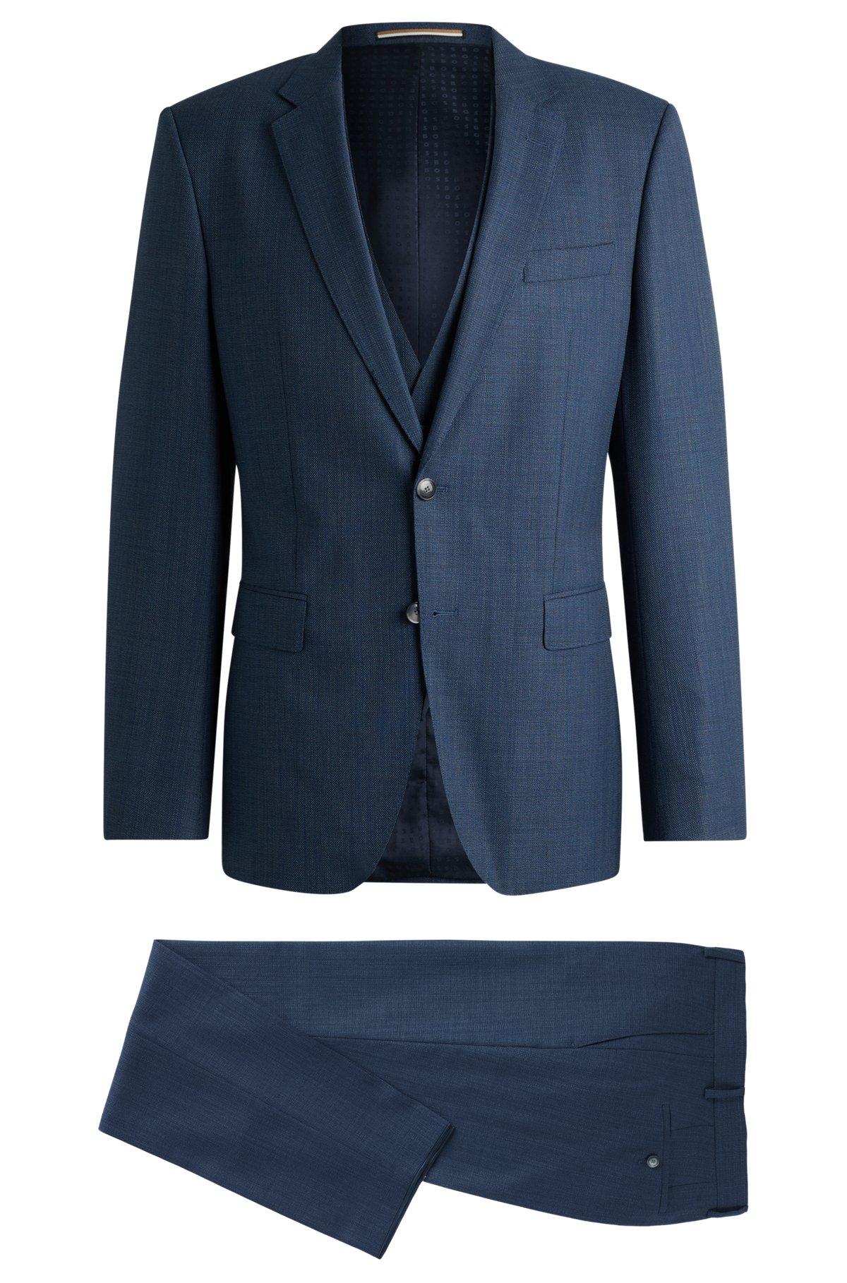 BOSS - Slim-fit three-piece suit in patterned wool - Blue Product Image