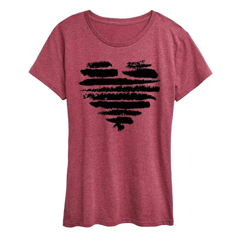 Women's Brushstroke Heart Stripes Graphic Tee,  Product Image