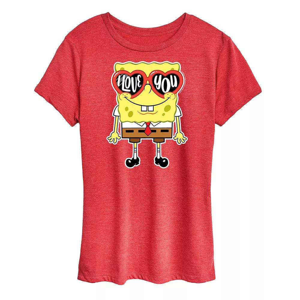 Women's Spongebob Squarepants Love You Heart Glasses Graphic Tee,  Product Image
