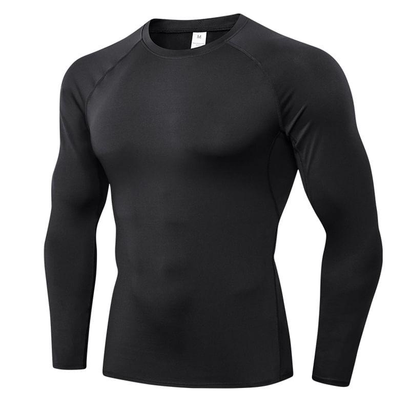 Long-Sleeve Round Neck Plain Sport T-Shirt Product Image