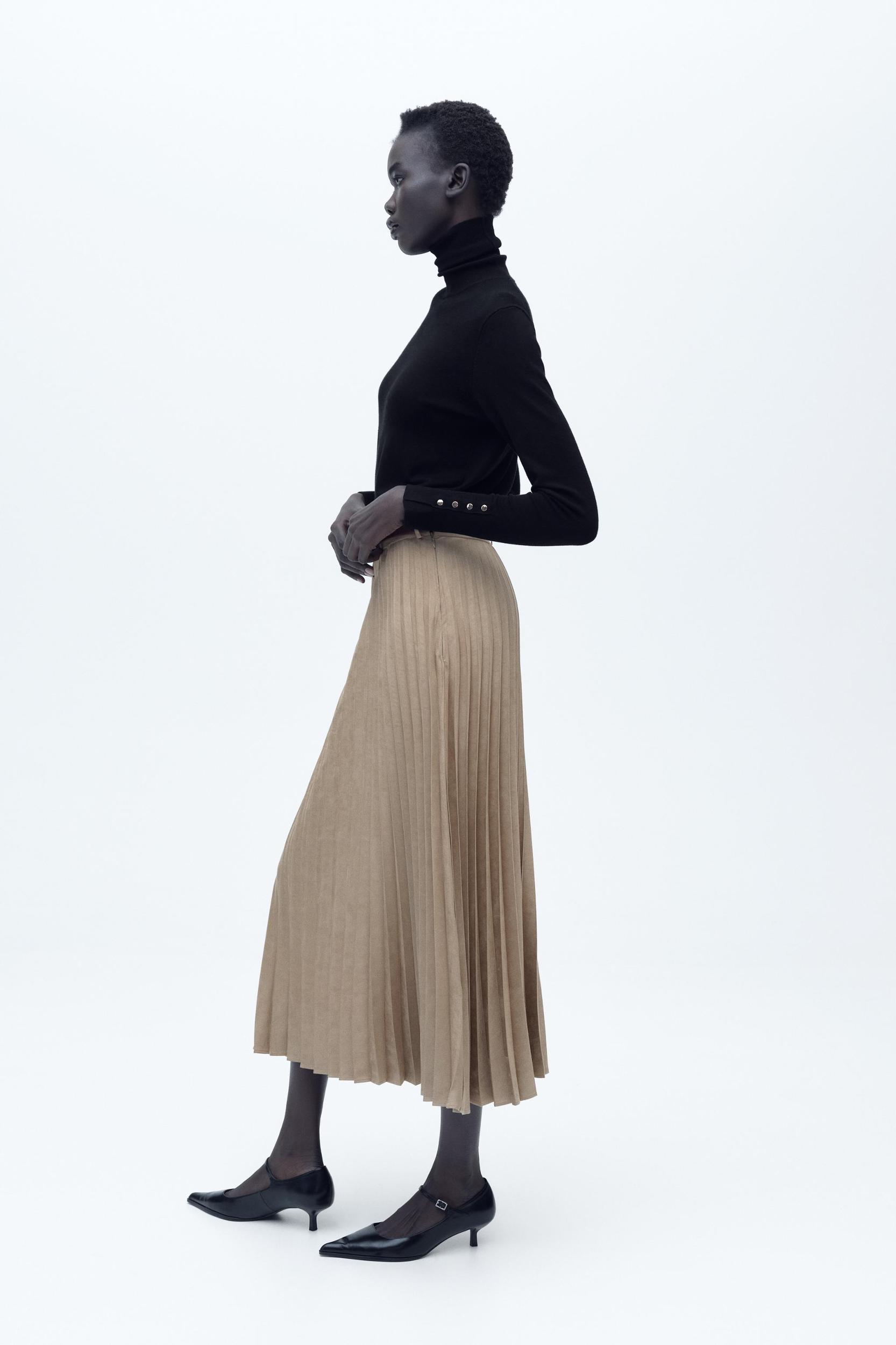 BELTED FAUX SUEDE MIDI SKIRT Product Image