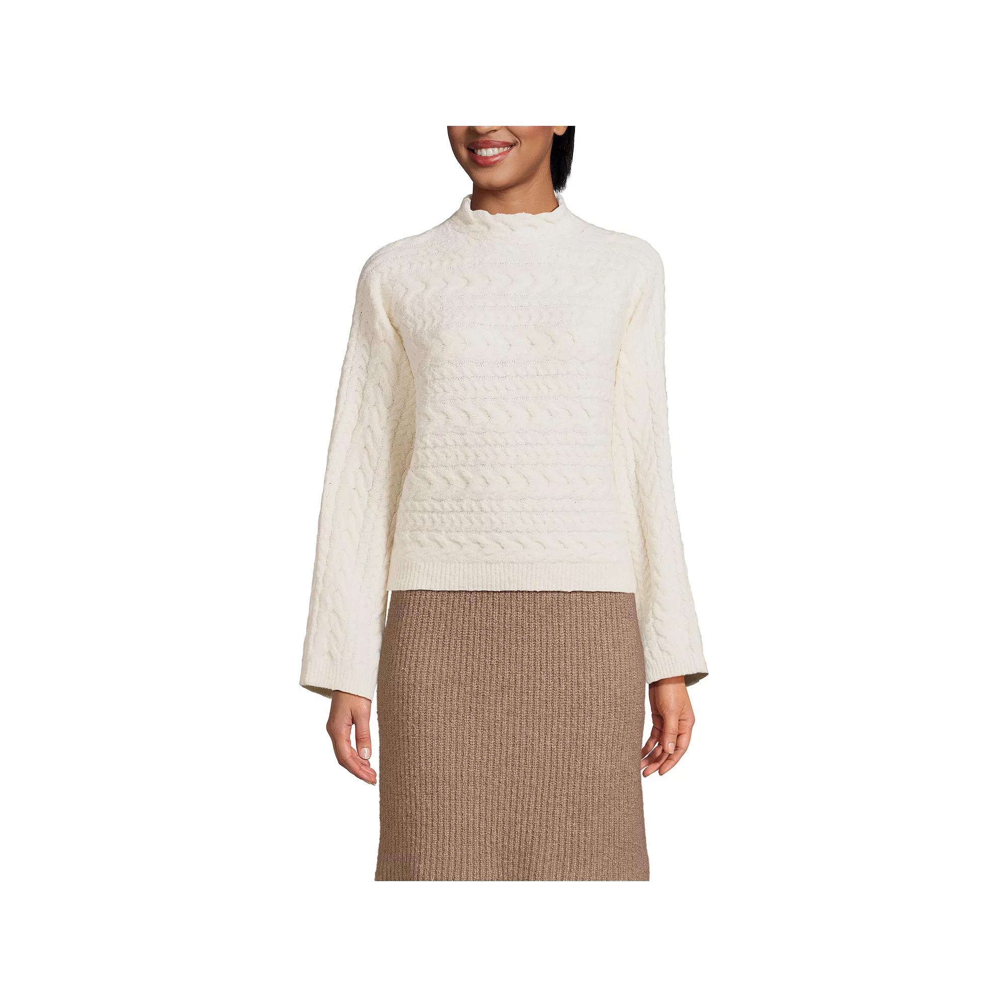 Women's Lands' End Boucle Funnel Neck Cable Knit Sweater,  Product Image