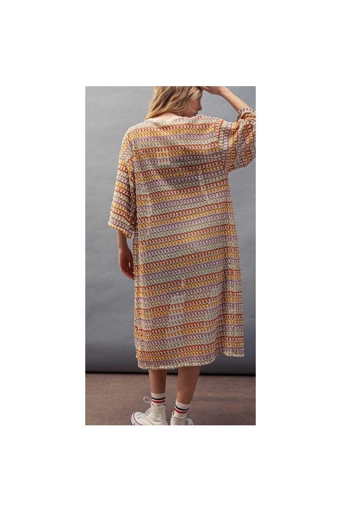 Geometric Crochet Kimono Sleeve Midi Cardigan Product Image