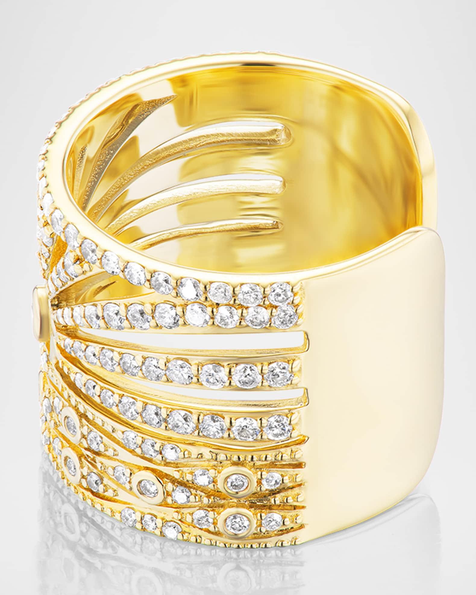 14K Yellow Gold Pave Sunrise Cuff Ring Product Image