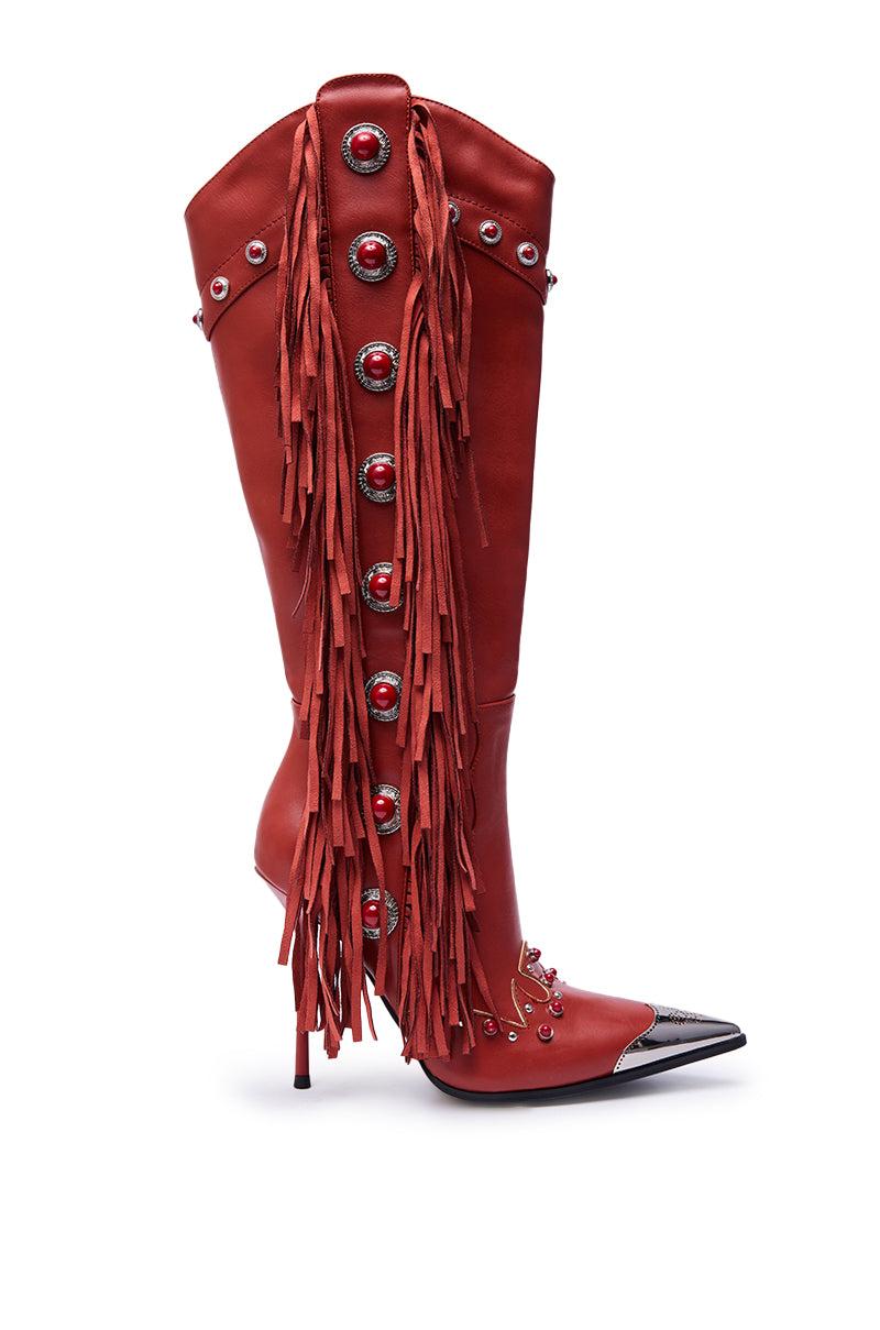 AZALEA WANG PELAGIANA RED WESTERN POINTED TOE STILETTO BOOT Product Image